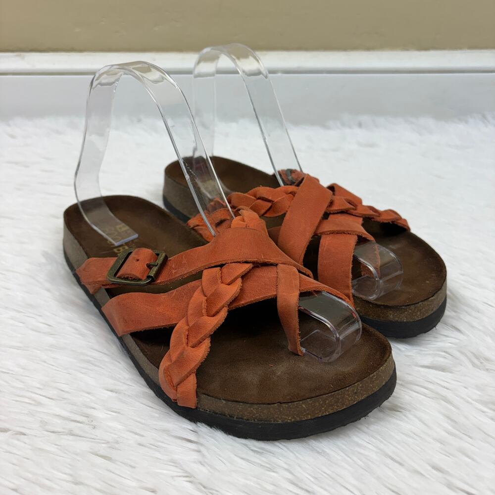 White Mountain Harrington Braided Leather Slip-On Sandals Orange Size 7